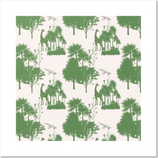 Green Safari Toile Pattern Posters and Art